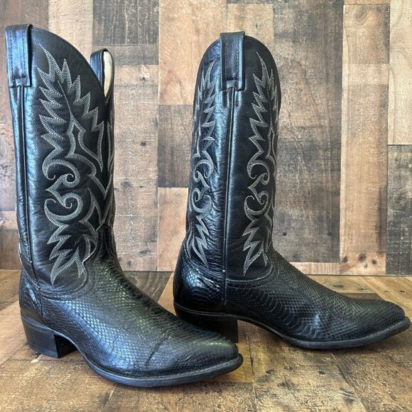 Dan Post Snakeskin Classic Black Western Cowboy Boots Mens 9 D - Picture 5 of 12